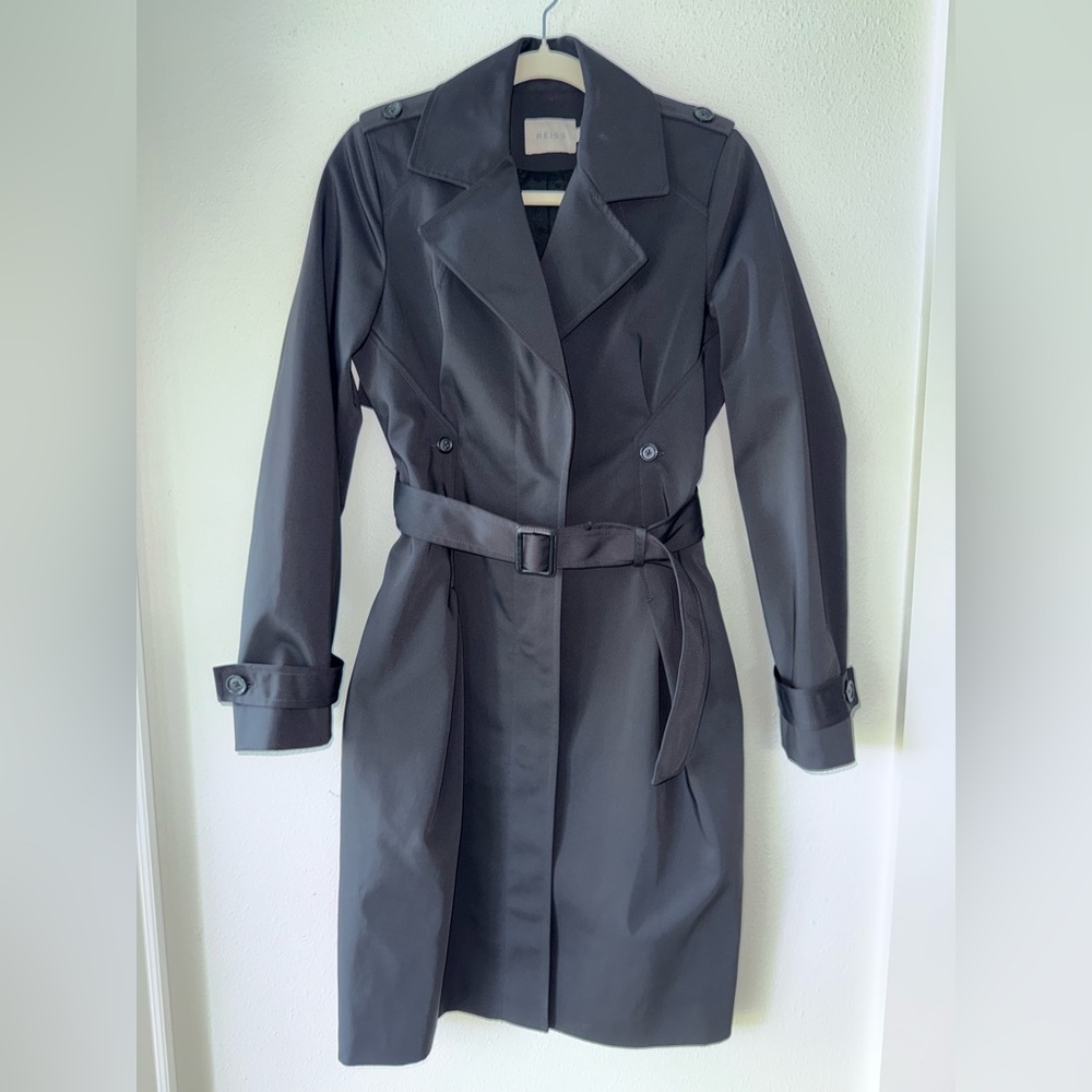 Reiss Stylish Classy Black Trench Coat Size Small